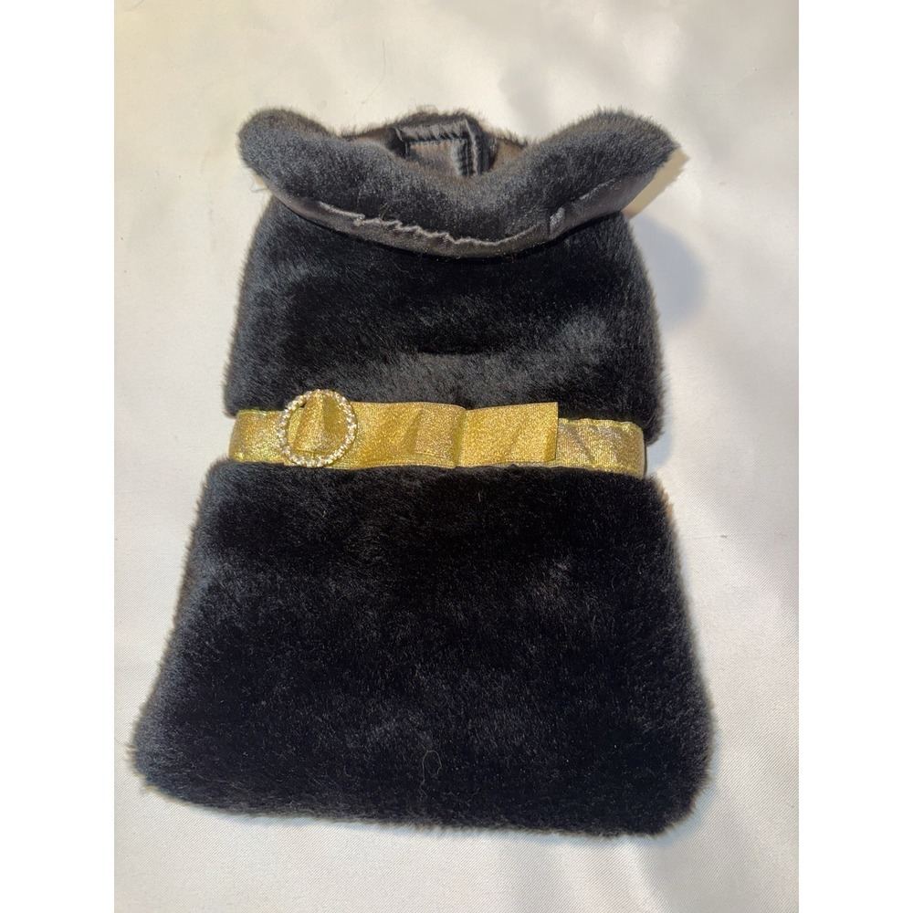 Dog‎ Sweater Jacket Xs Black Faux Fur With Gold Belt